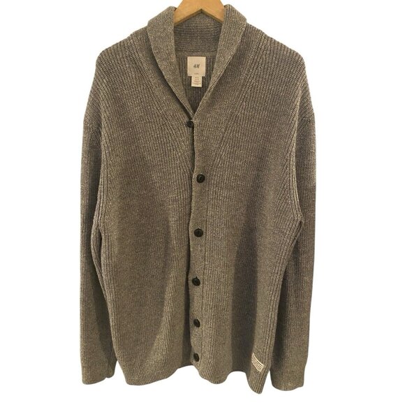 H&M GREY RIBBED SHAWL COLLAR CARDIGAN SWEATER SZ XL - Picture 1 of 5